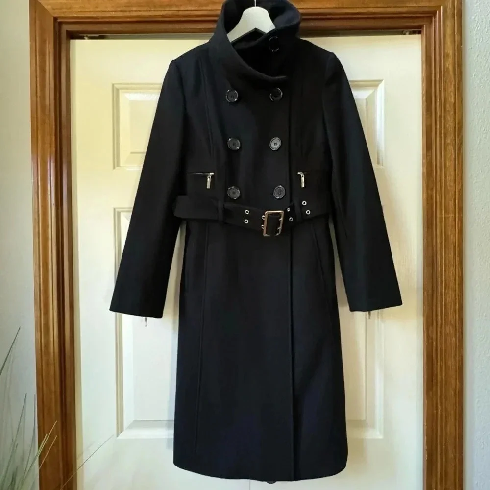 Bebe Wool Belted 3/4 length Double Breasted heavy winter coat Women’s size XS